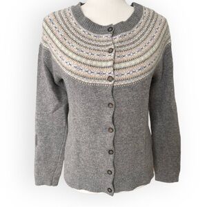 Cambridge Dry Goods Lambswool Blend Cardigan Gray Fair Isle S